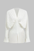 Pleated Bell Sleeve Corset Waist Long-Sleeve Shirt