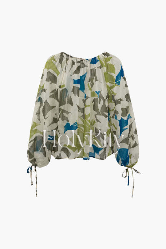 Printed Tie Front Blouse
