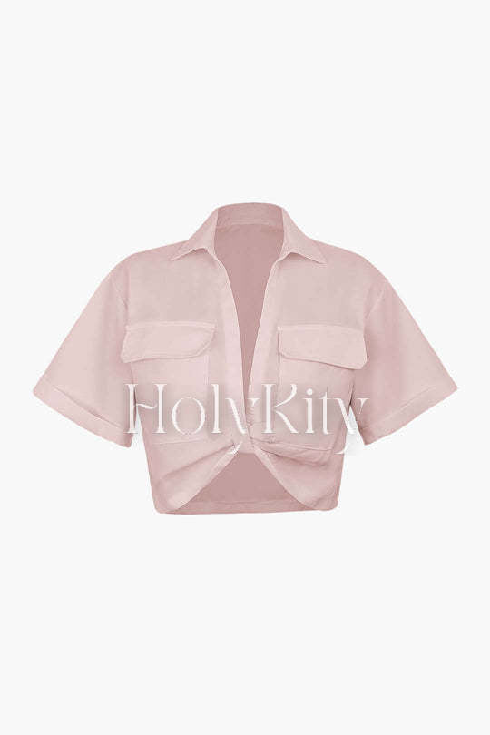 Flap Pocket Twist Hem Shirt