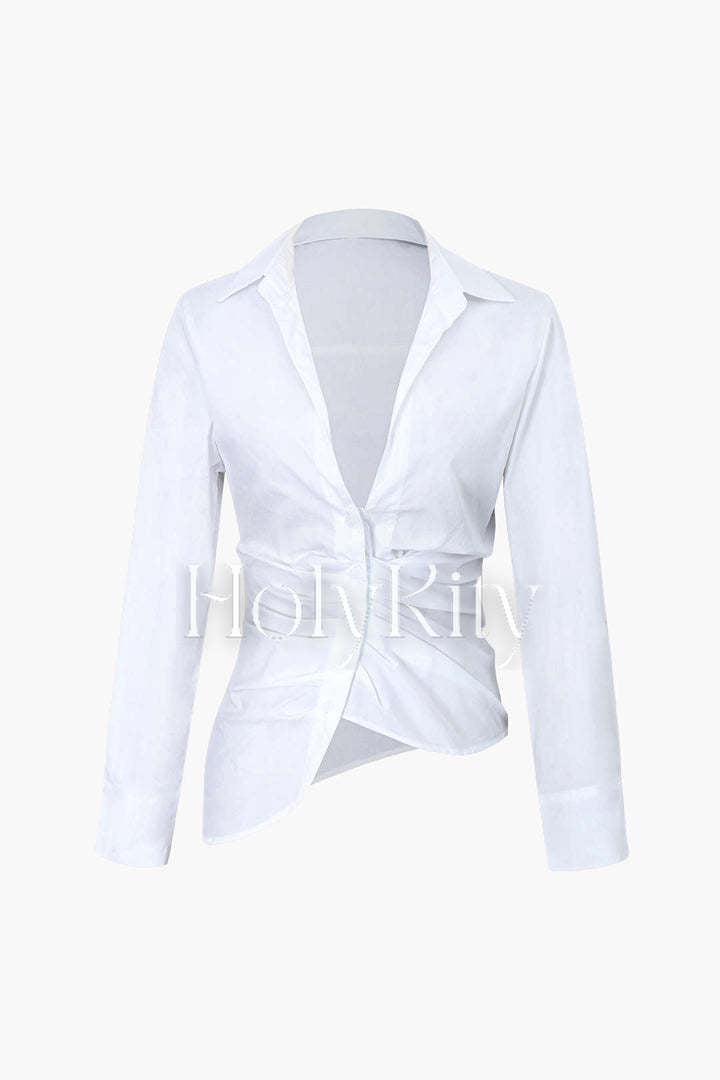 Asymmetrical Hem Pleated Shirt