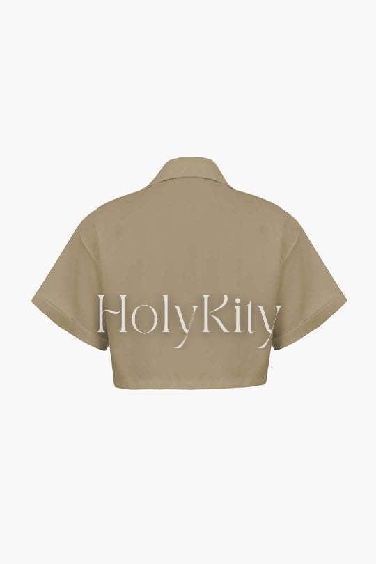 Flap Pocket Twist Hem Shirt