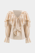 Ruched Ruffle Long-Sleeve Shirt