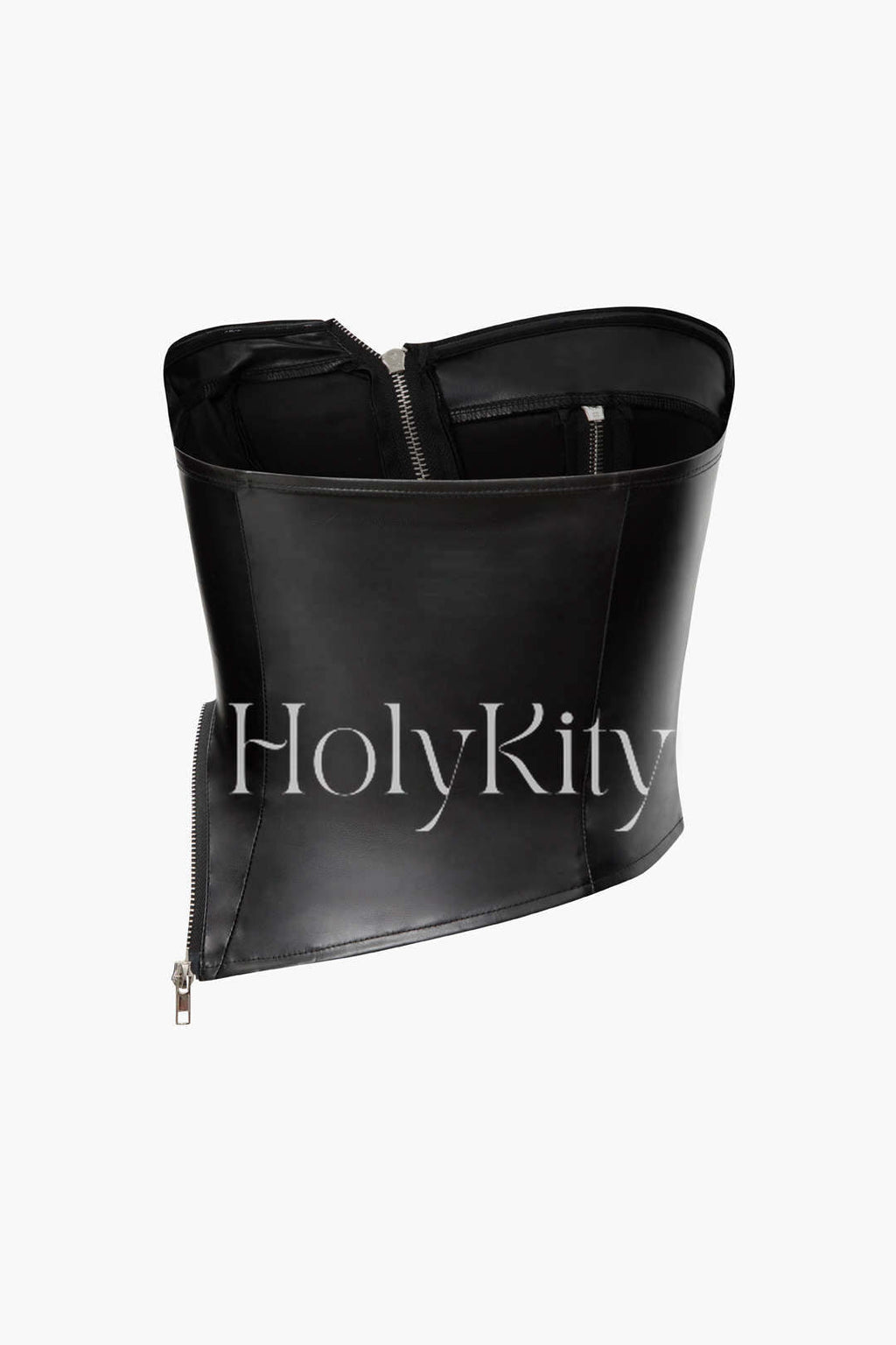Faux Leather Multi Zipper Tube Top