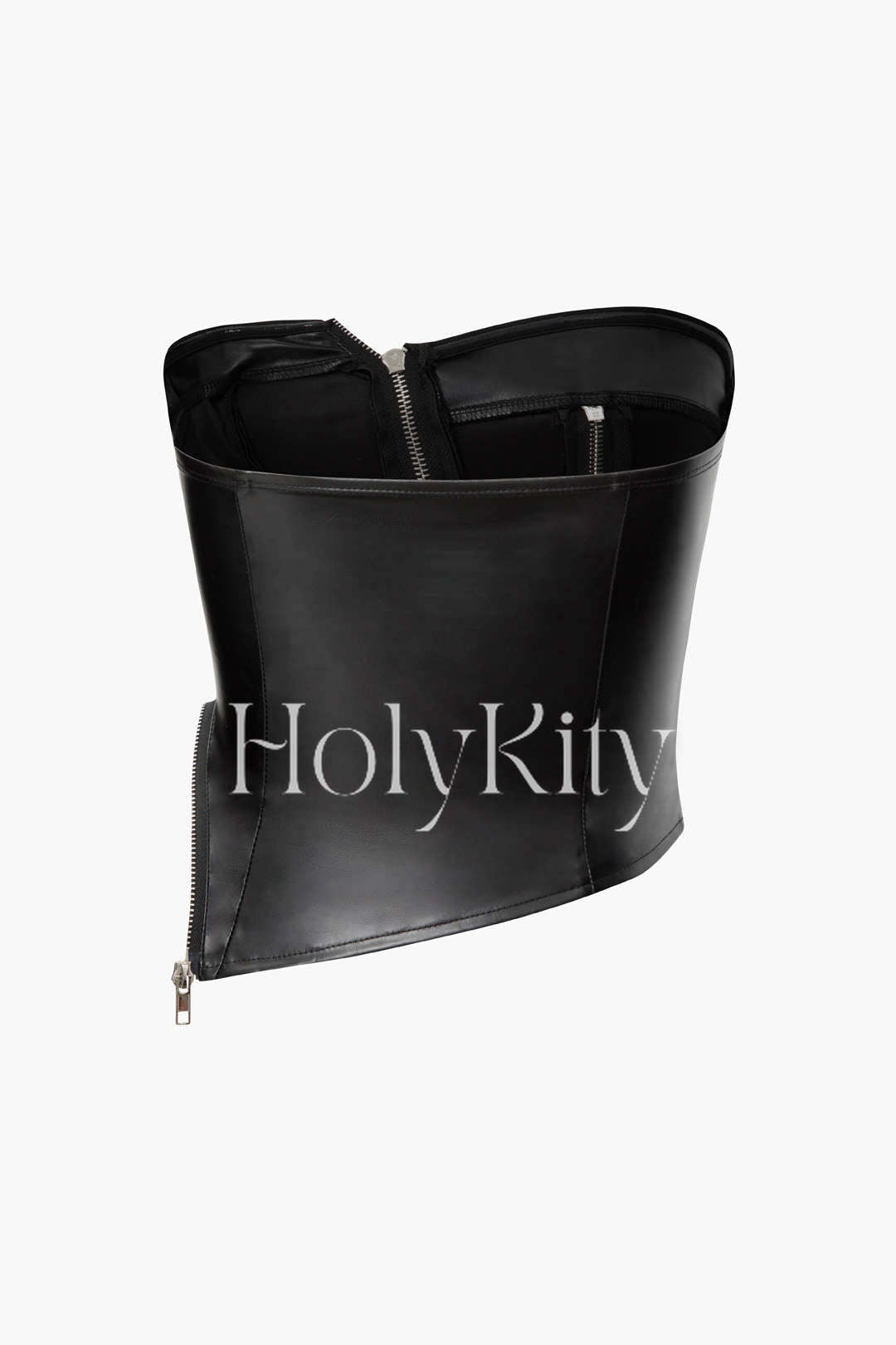 Faux Leather Multi Zipper Tube Top
