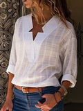 V Neck Long Sleeve Solid Color Shirts