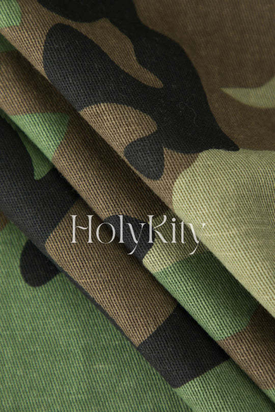 Camo Ruffle Sleeve Crop Shirt