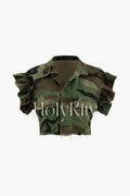 Camo Ruffle Sleeve Crop Shirt