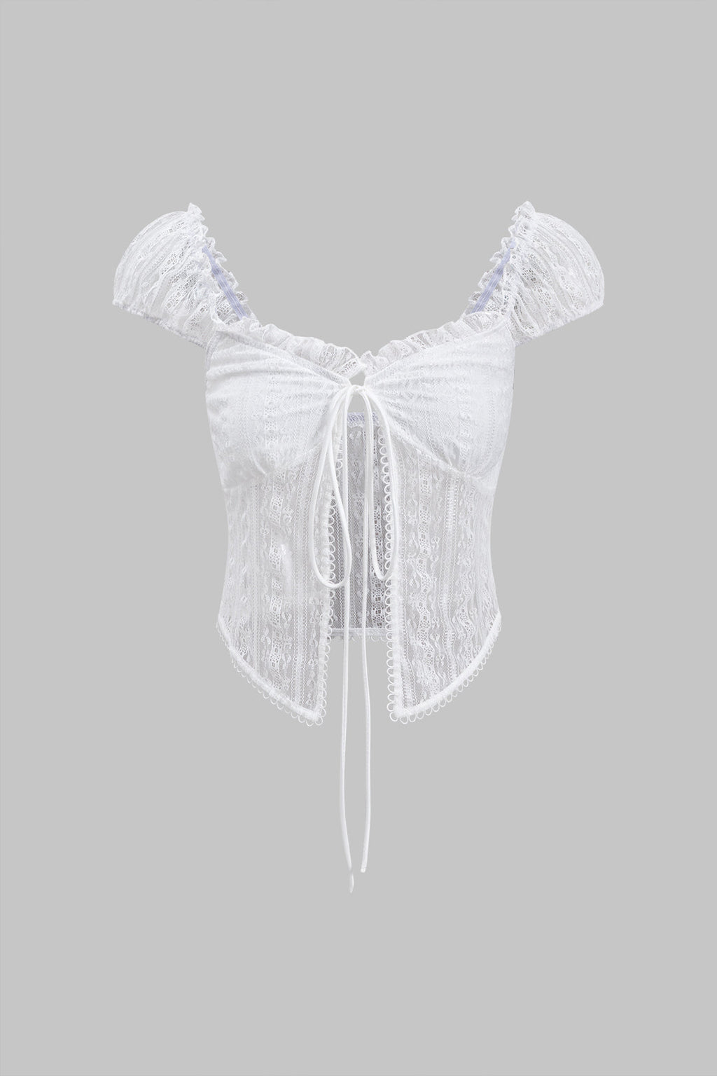 Tie-Up Short Sleeve Lace Shirts