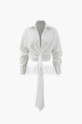 Pleated Deep V-neck Blouse