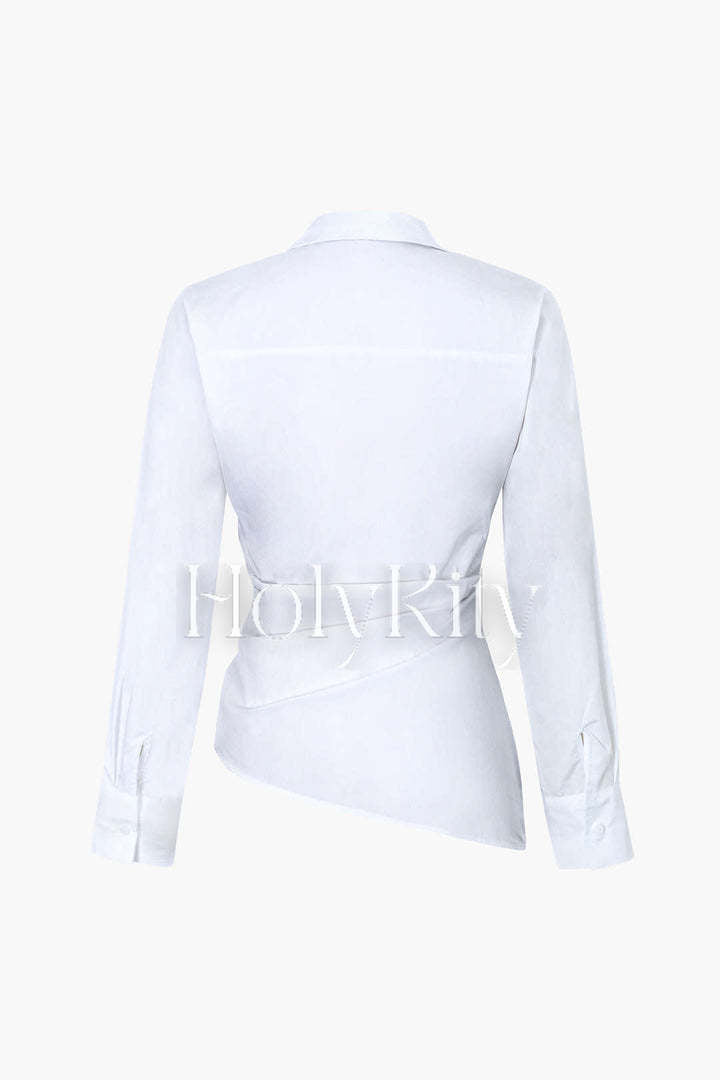 Asymmetrical Hem Pleated Shirt