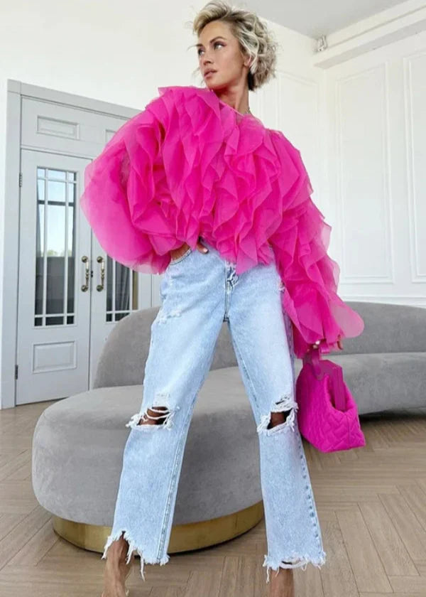 Flare Statement Top – Sheer Ruffled Organza Drama