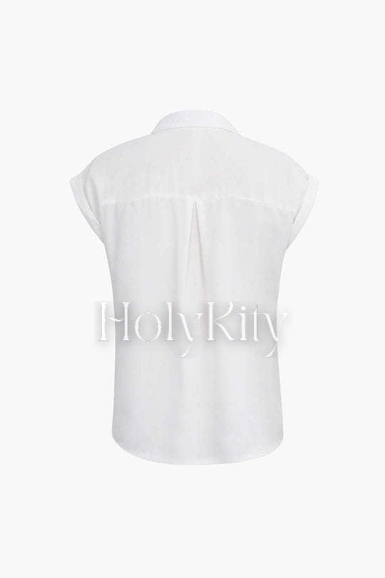 Rolled Cuff Knotted Hem Shirt