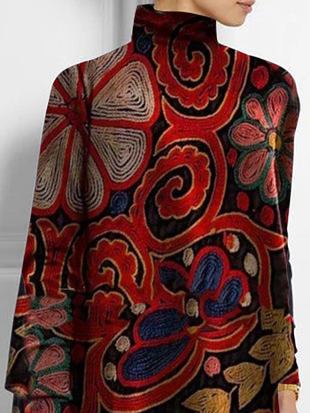 sheenchic Turtleneck Allover Floral Print Asymmetrical Hem Top