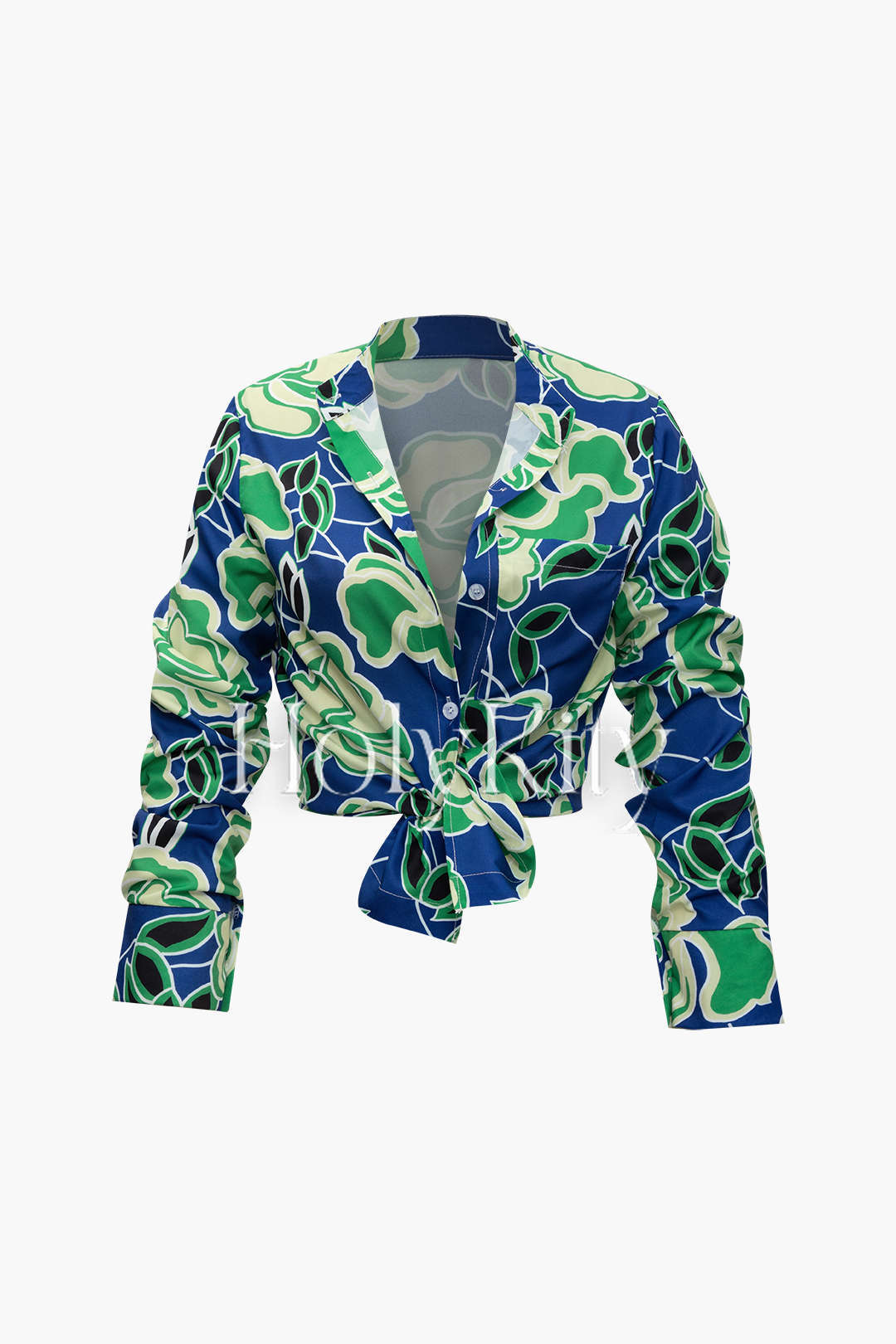 Printed Long Sleeve Chest Pocket Shirt And Drawstring Tie Pants Set