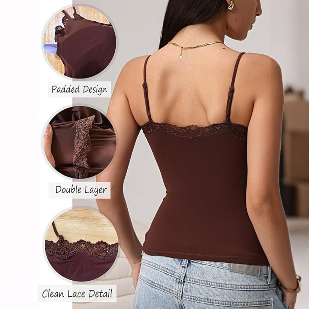 Casual Modal Lace Trimmed Square Neck Cami Top