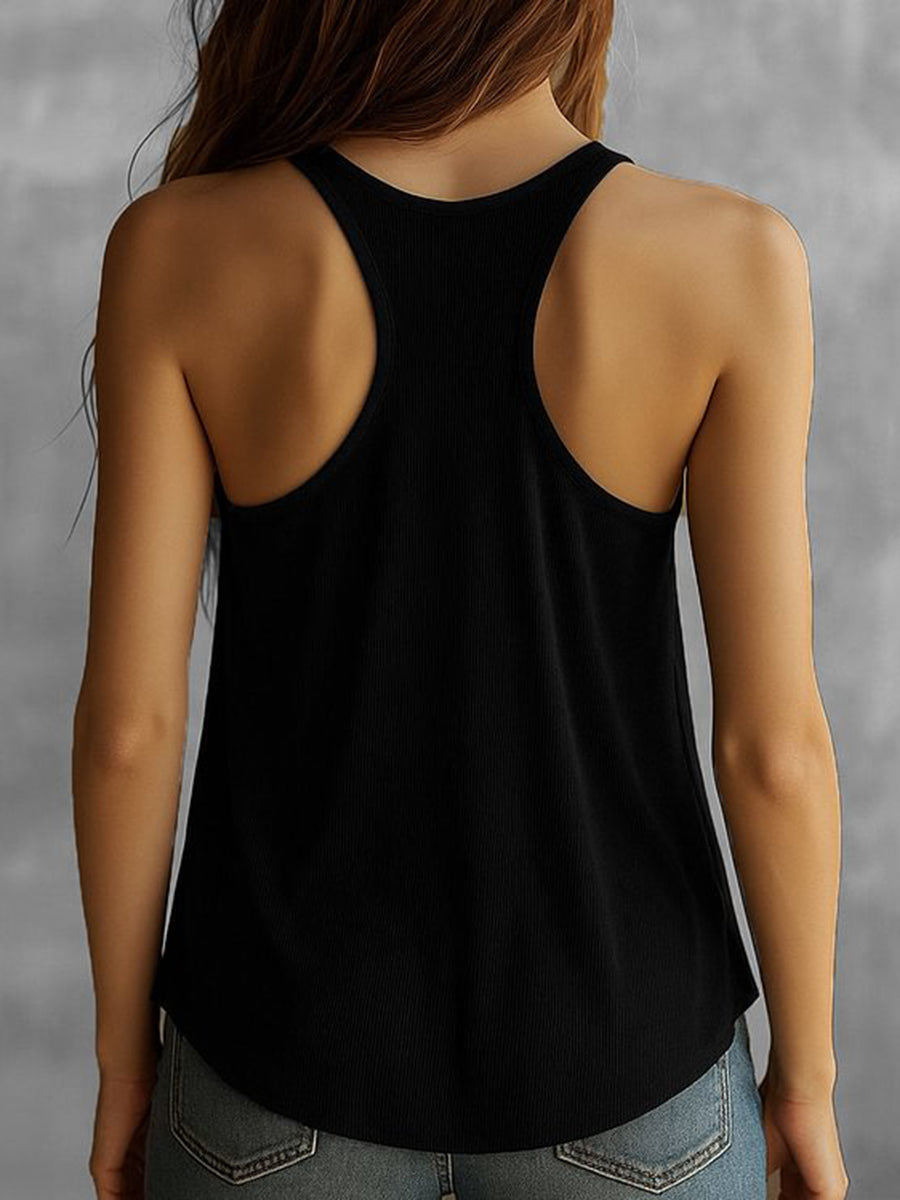 Casual Mesh Patchwork V Neck Sleeveless Tank Top