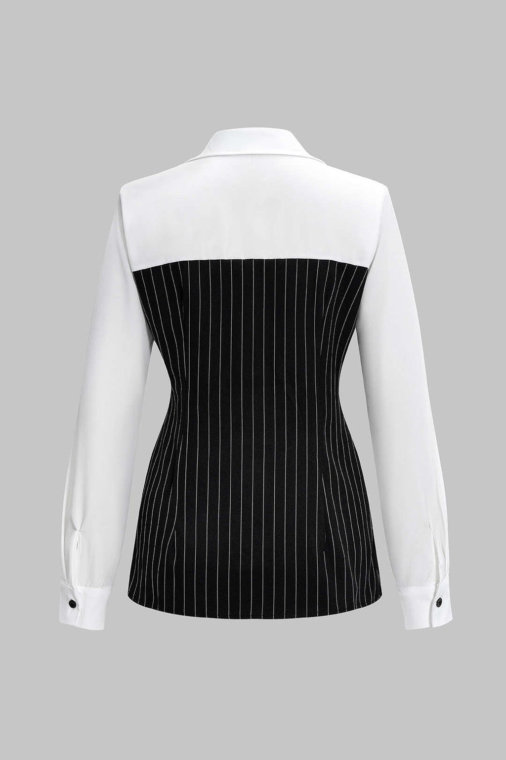 Stripes Print Button Patchwork Long-Sleeve Shirt