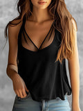 Casual Mesh Patchwork V Neck Sleeveless Tank Top