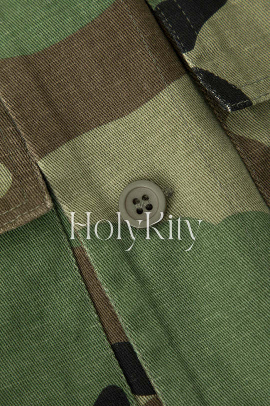 Camo Ruffle Sleeve Crop Shirt