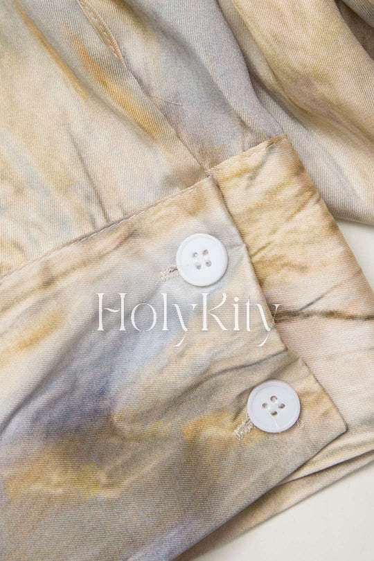 Marble Print Asymmetric Long Sleeve Blouse