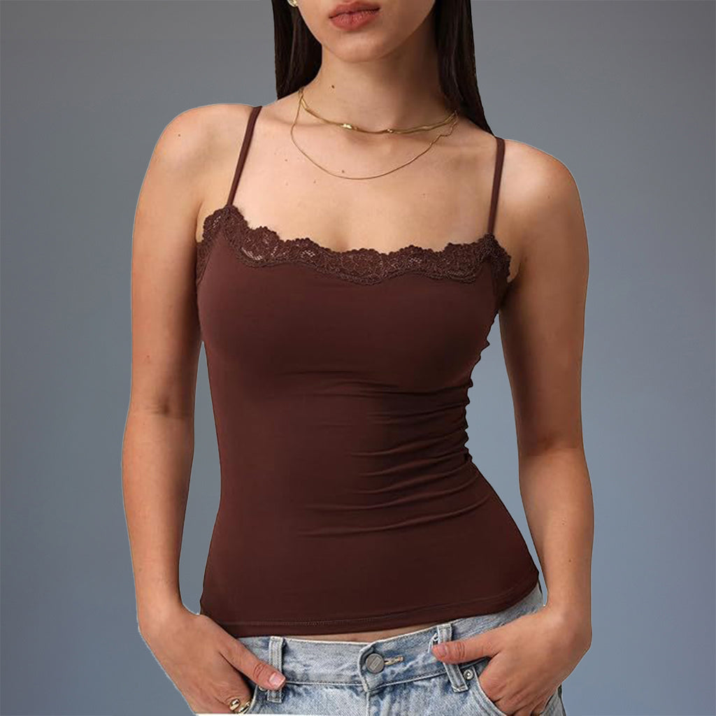 Casual Modal Lace Trimmed Square Neck Cami Top