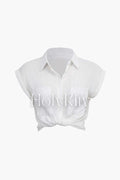 Rolled Cuff Knotted Hem Shirt