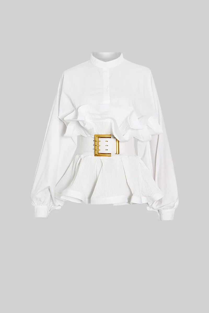 Ruffled Belted Shirt Top